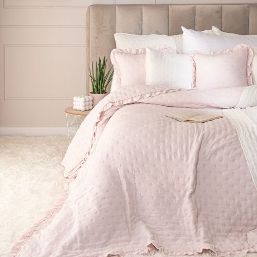 WERONA Narzuta dekoracyjna z falbaną, 200x220cm, kolor 015 różowy